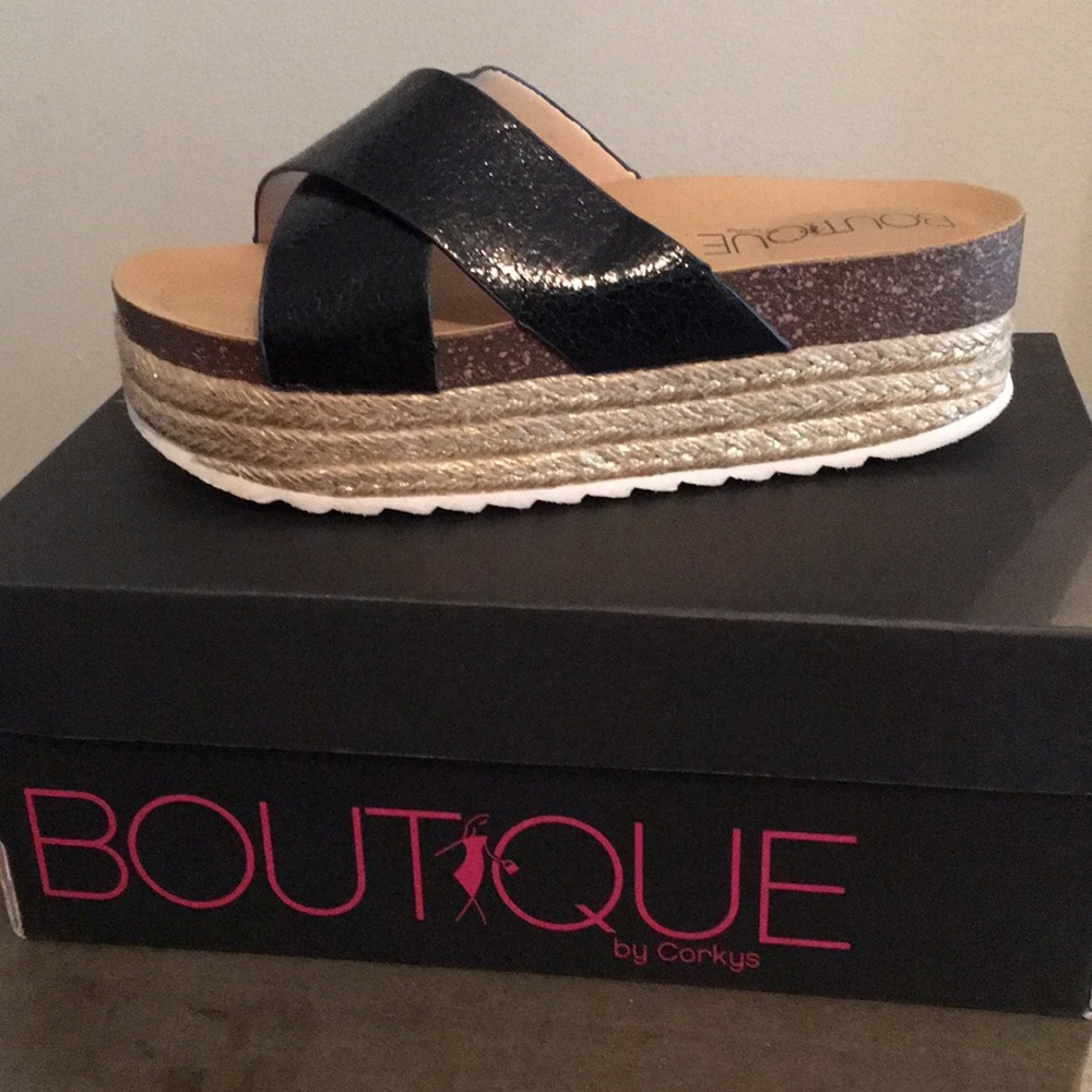 Addison Black Cross Cross Platform Slides
